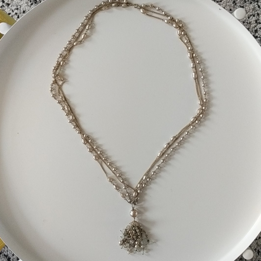 VINTAGE Faux Pearl + Bead Costume Necklace